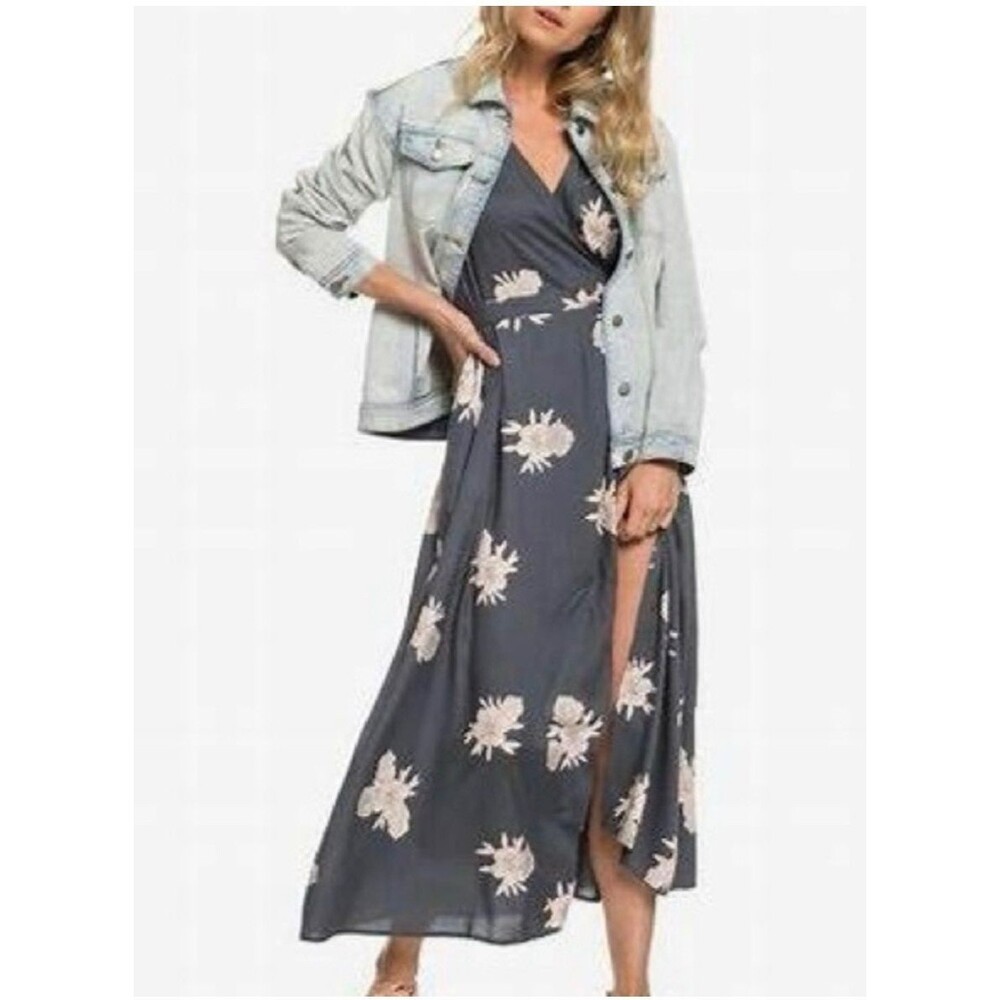 Roxy District Day Maxi Wrap Around  Dress Women's S Short Sleeve V-Neck Floral